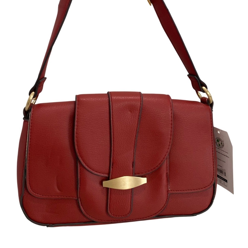 Time and Tru Shoulder Bag Women OS Red New Faux Leather Gold Hardware
